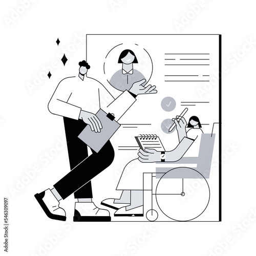 Disabled employment abstract concept vector illustration. Person with disability job, hiring disabled people, company employment policy, inclusivity program, diversity support abstract metaphor.