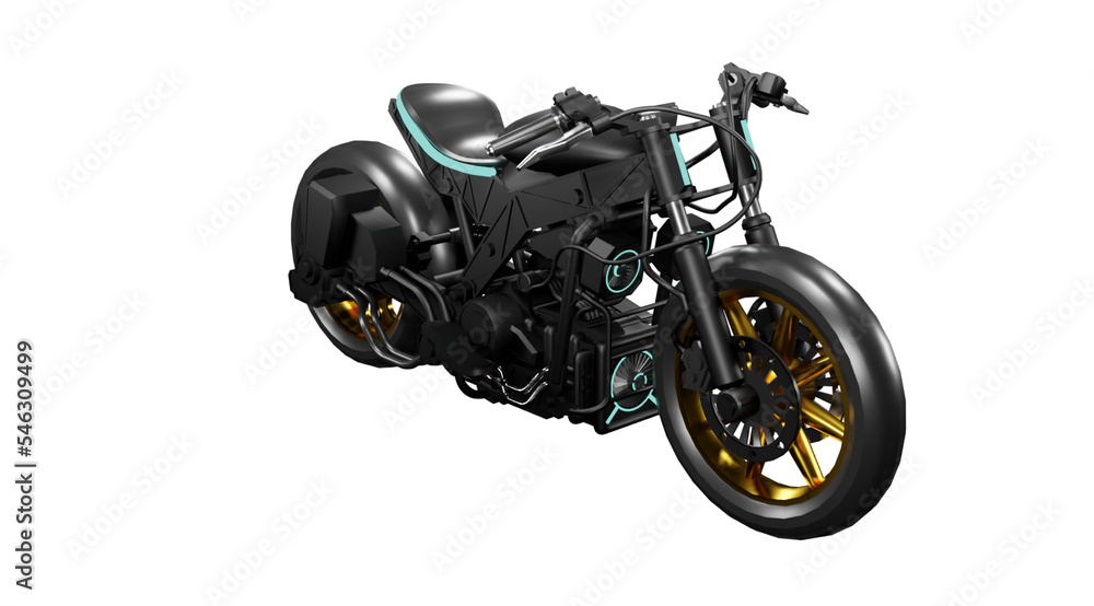 Street style sport bike with distinctive model and science fiction concept isolated on transparent background