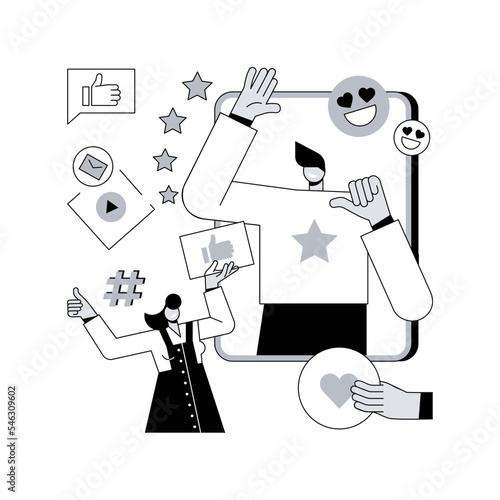 Social media star abstract concept vector illustration. Influencer, social media reach and engagement, celebrity account monetization, personal blog, star content creation abstract metaphor.