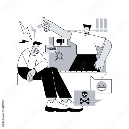 Internet criticism abstract concept vector illustration. Social media behavior, hate speech, comments and share, negative opinion, troll message, fake profile, anonymous abstract metaphor.