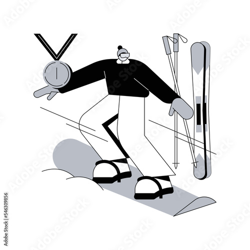 Winter extreme sports abstract concept vector illustration. Extreme winter sports competition, ski and snowboard equipment shop, mountain resort, outdoor activity, pro rider abstract metaphor.