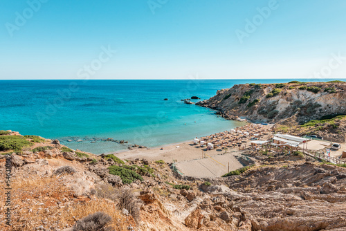 Fototapeta Naklejka Na Ścianę i Meble -  ammoudi beach, crete island, greece: beautiful sandy coast with natural environment near the cretan cities of makry Gialos and iearapetra