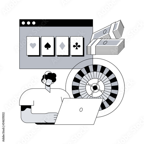 Online poker abstract concept vector illustration. Digital poker, internet gambling club, online casino rooms, real money play, professional gambler, international tournament abstract metaphor.