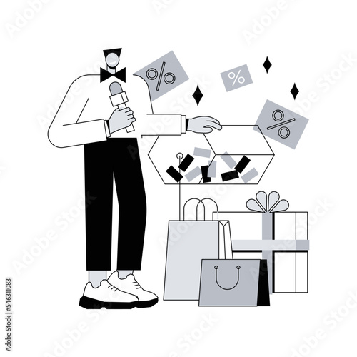 Prize draw abstract concept vector illustration. Big prize winner, online random draw, promotional marketing, brand advertising game, rules and conditions, buyers reward abstract metaphor.
