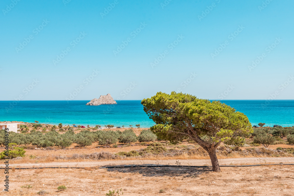 xerokampos sitia, crete island, greece: beautiful beach without people and colorful sea at western crete