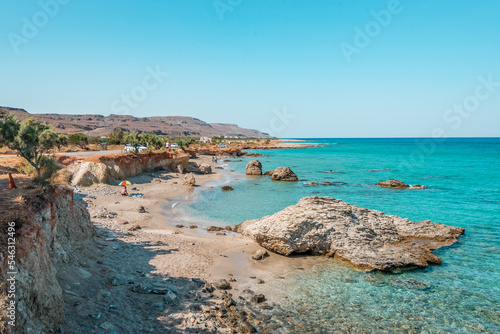xerokampos sitia, crete island, greece: beautiful beach without people and colorful sea at western crete