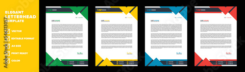business letterhead template for company stationery design with A4 sheet vector format and editable layout in yellow, green, red and blue color