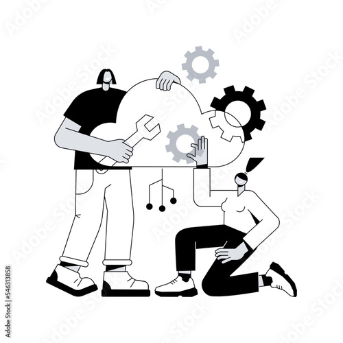 Cloud engineering abstract concept vector illustration. Cloud-based computing, hosted data storage, certified professional engineer, cloud-native software development abstract metaphor.