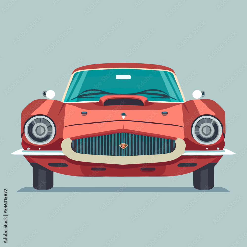 Editable vector illustration of a vintage car on a green background