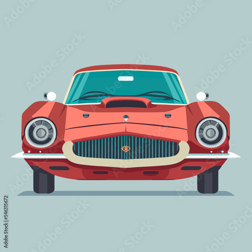 Editable vector illustration of a vintage car on a green background