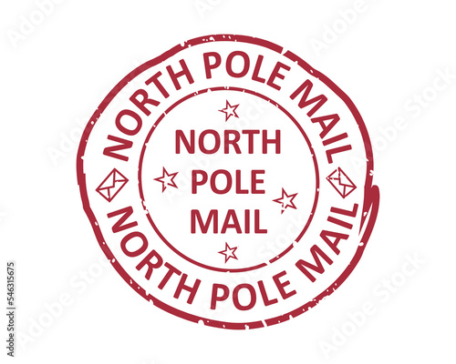 North Pole mail grunge rubber stamp design with white background