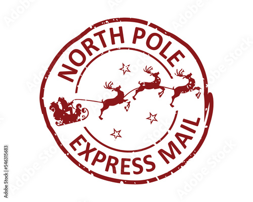 North Pole express mail grunge rubber stamp design with white background