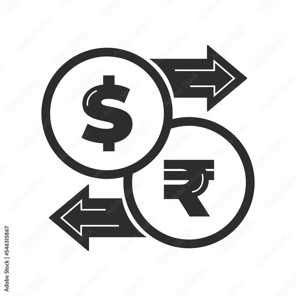 Vector illustration. Currency exchange. Money conversion. Rupee to