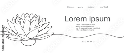 Lotus flower continuous line drawing. Can used for logo, emblem, slide show and banner. 