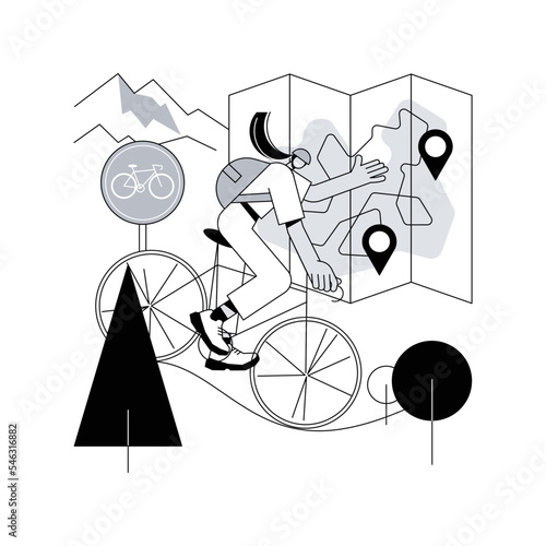 Bike paths network abstract concept vector illustration. National cycling path, bike road network, outdoor recreation, bicycle city map, park cycling route, urban bikeway system abstract metaphor.