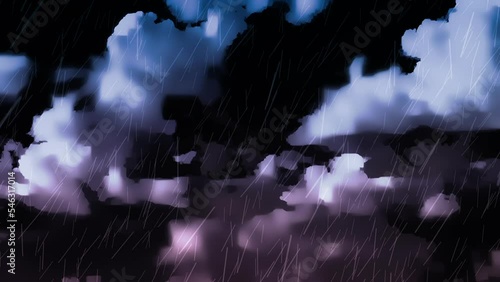 Cartoon Background  Thunderstorm in a scary night with rain and clouds