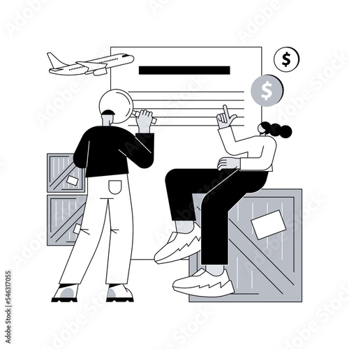 Contract of carriage abstract concept vector illustration. Contract of carriage document, air waybill, information of cargo transportation, passengers baggage goods, agreement abstract metaphor.