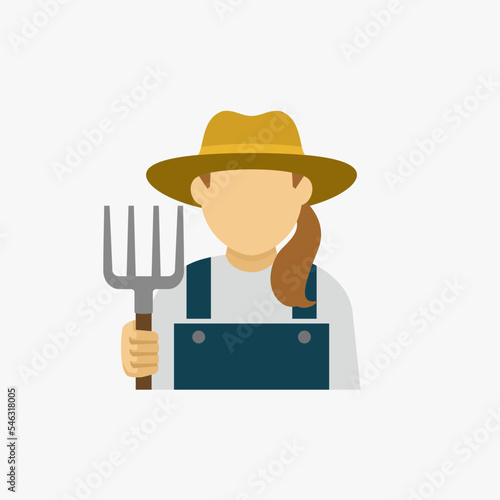 Farmer Woman Holding Pitchfork Avatar Vector Icon