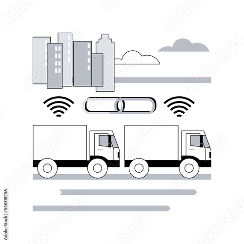 Truck platooning abstract concept vector illustration. Autonomous driving, modern logistics technology, connectivity, electric truck, driverless vehicle, automated highway abstract metaphor.