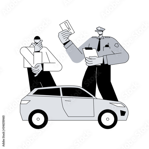 Traffic fine abstract concept vector illustration. Traffic law violation, speeding fine ticket, pay online, driving rules offence, speed control, red light camera, stop sign abstract metaphor.