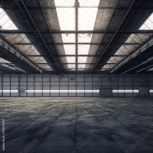 Foto Big Empty Steel Concrete Hangar Warehouse