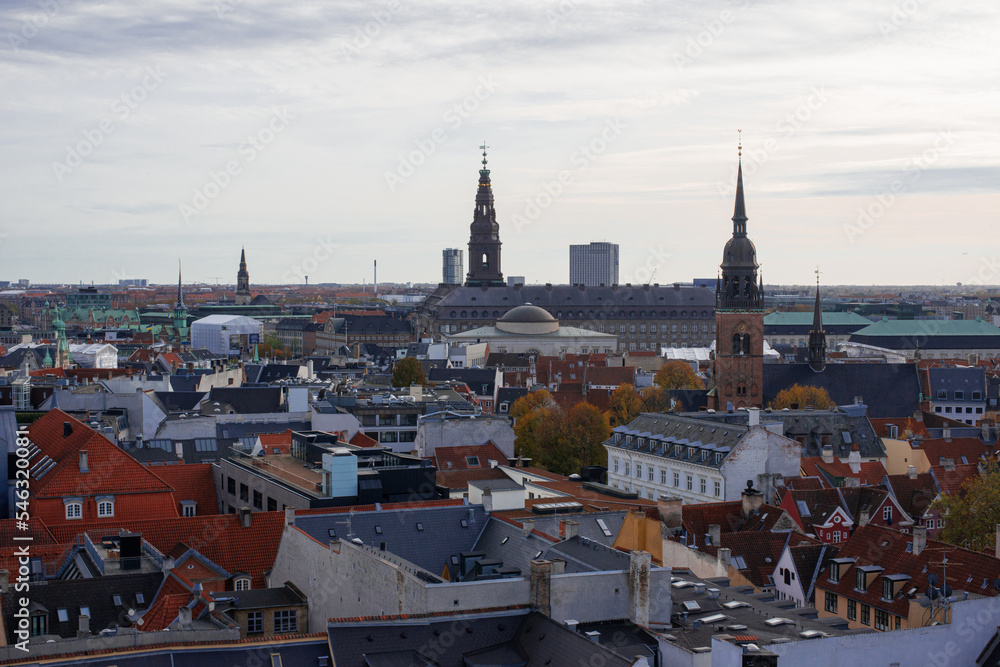 view on tiled roofs of historical center of Copenhagen