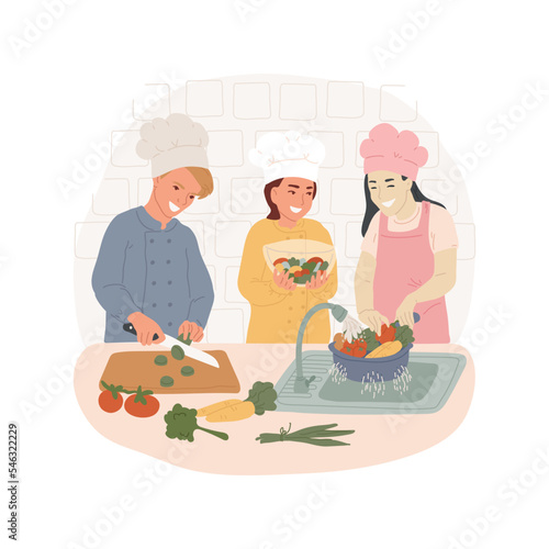 Food preparation and safety isolated cartoon vector illustration. Home economics middle school class, low cost cooking, culinary skill development, food safety, meal preparation vector cartoon. photo