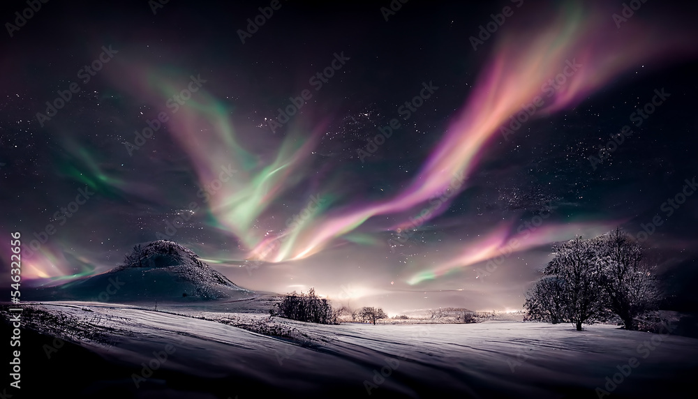 aurora borealis, purple background, digital illustration, created with generative ai