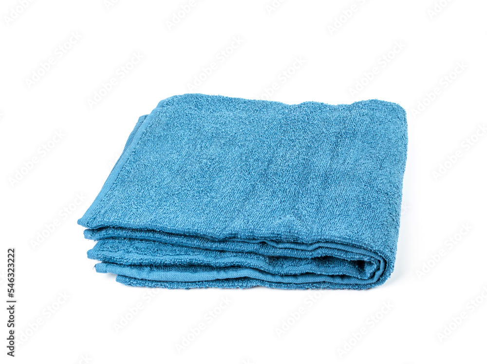 Folded Blue Towel Isolated. New Terry Cotton Towel, Soft Washcloth Folded Blue Towel Isolated. New Terry Cotton Towel, Soft Washcloth
