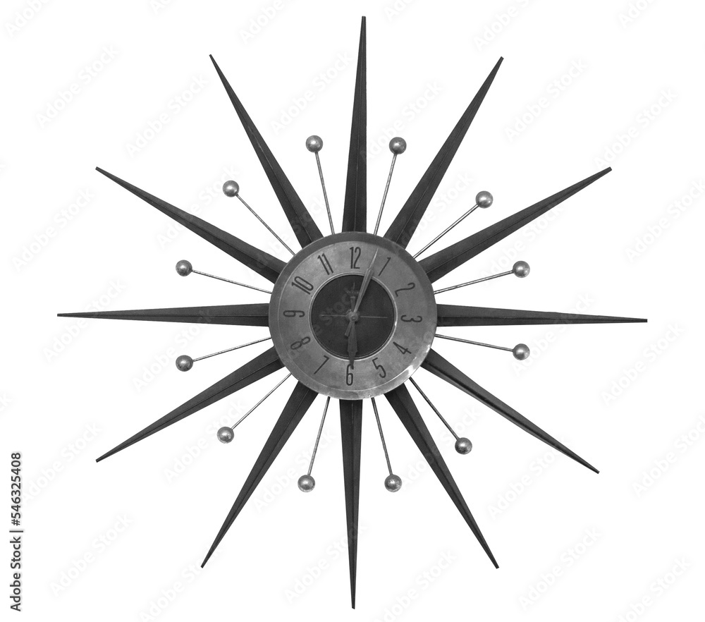 50s Vintage Mid Century Modern Starburst Clock in Black and White