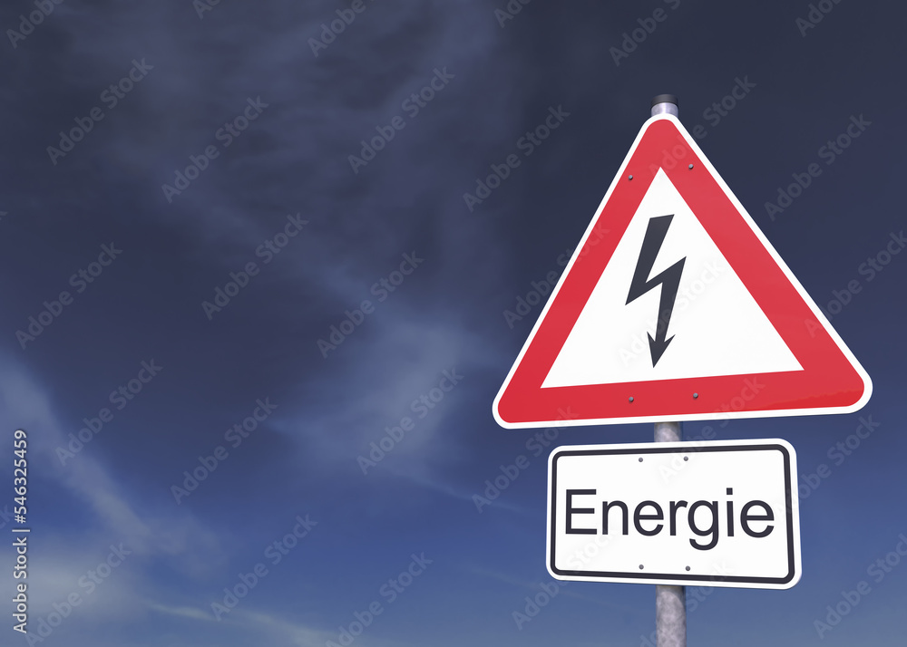 3d Illustation - Verkehrsschild - Achtung - Energie - Himmel - Wolken