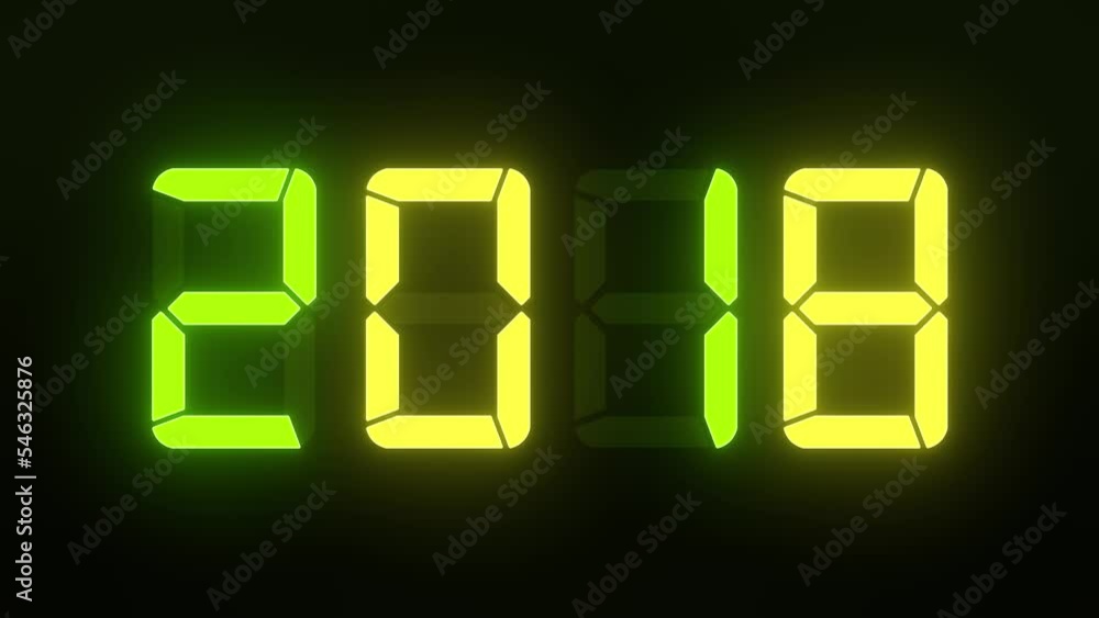 Video animation of an LED display in green and yellow with the continuous years 2000 to 2023 over dark background - represents the new year 2023 - holiday concept Video animation of an LED display in green and yellow with the continuous years 2000 to 2023 over dark background - represents the new year 2023 - holiday concept