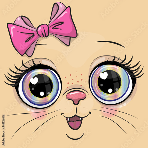 The face of a cute cartoon kitten