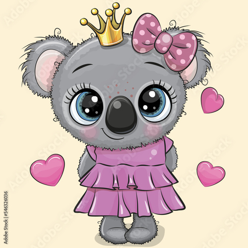 Koala Princess in a pink dress