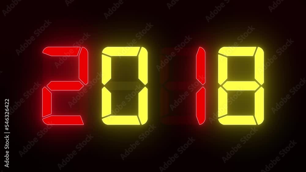 Video animation of an LED display in red and yellow with the continuous years 2000 to 2023 over dark background - represents the new year 2023 - holiday concept Video animation of an LED display in red and yellow with the continuous years 2000 to 2023 over dark background - represents the new year 2023 - holiday concept
