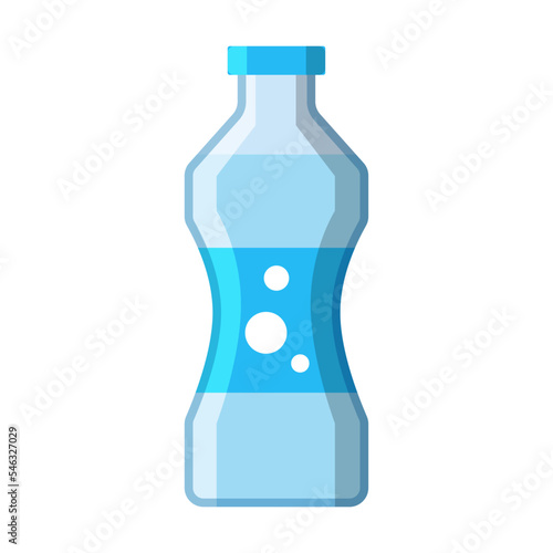 Cool water in a plastic bottle isolated on white background. Colorful junk food package. Cartoon vector illustration. Fast food, plastic, product package concept