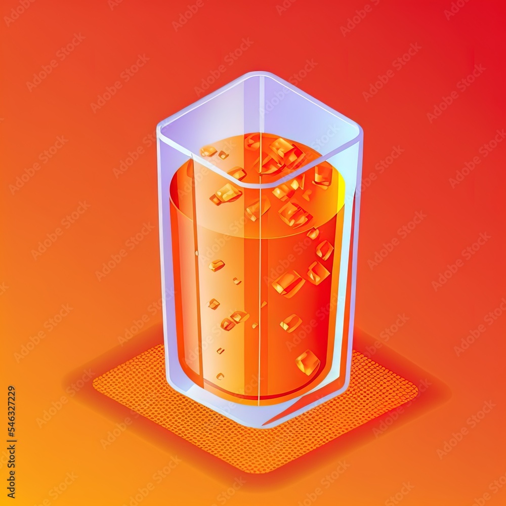 Obraz premium Isometric Glass with water icon isolated on orange background. Soda drink glass. Fresh cold beverage symbol.