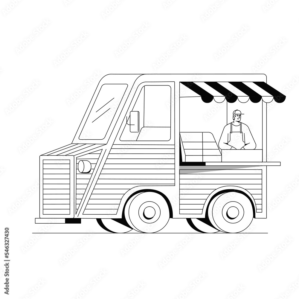Mobile food truck. Car with food. Vector illustration. 