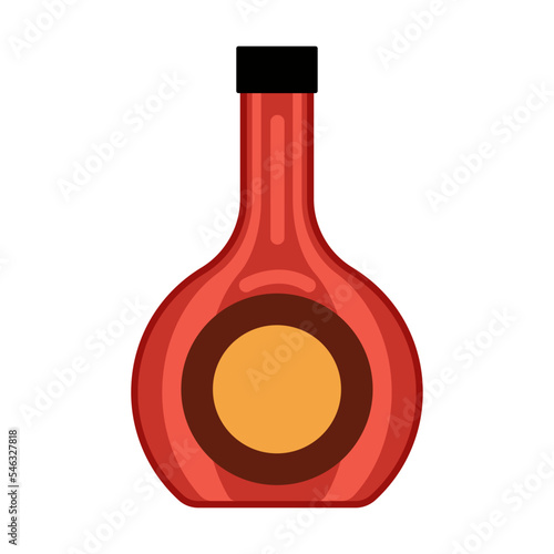 Premium rum flat vector illustration. Alcohol bottle with glass cartoon illustration. Alcoholic drinks, beverage concept