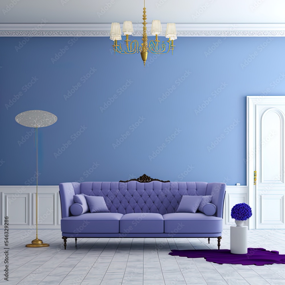 Very peri is a trendy color year in the living room. Painted blank wall ...