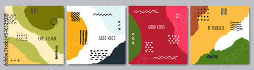 Vector illustration. Abstract contemporary aesthetic backgrounds. Design for social media, web banner, blog post. Hand drawn memphis pattern elements. Marker strokes. Doodle cartoon colorful style