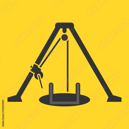 Confined space work entry equipment icon with tripod manhole in black style vector