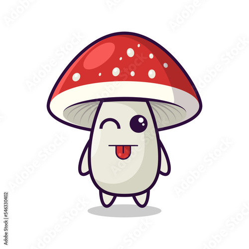 A cartoon mushroom with a tongue and a red cap