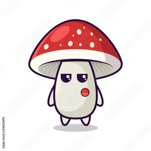 Thoughtful cartoon mushroom with a red cap
