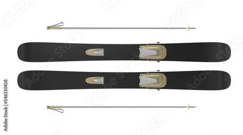 Photography Black alpine skiing with gold bindings and poles 3d render