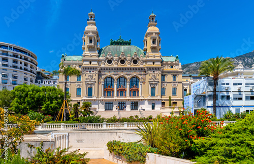 Seaside facade of Monte Carlo Opera house Salle Garnier and Casino at French Riviera coast in Monte Carlo district of Monaco Principate photo