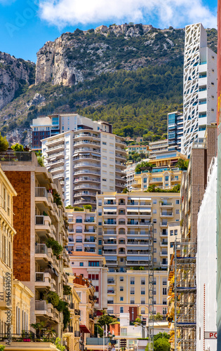 Panoramic view of dense residential development of Monte Carlo quarter at French Riviera coast in Monte Carlo district of Monaco Principate photo