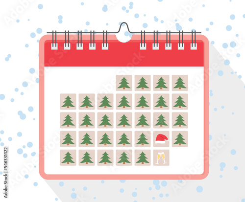 advent, december calendar with indication of christmas eve and New Year's Eve; christmas countdown -vector illustration