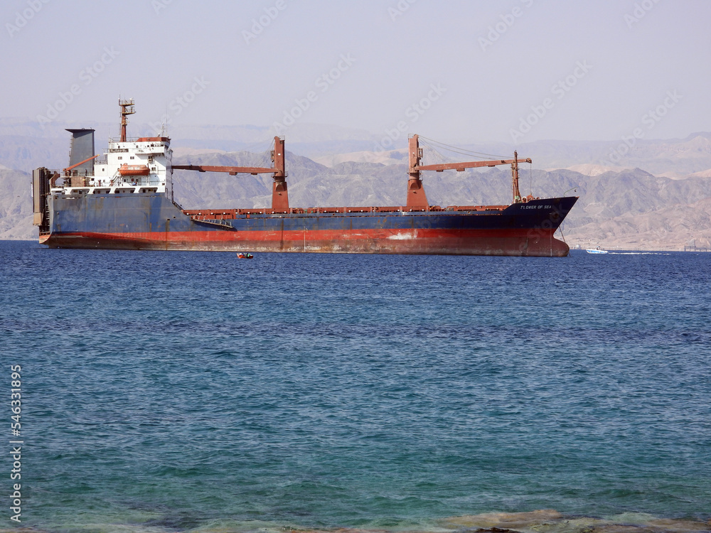 Aqaba, Jordan - cargo ship in the Red Sea (Gulf of Aqaba)