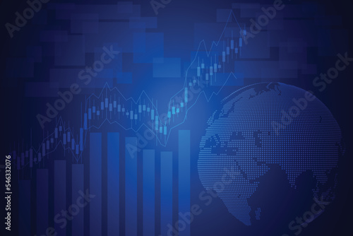 World with Share market graphs and bar graphs in blue background Vector